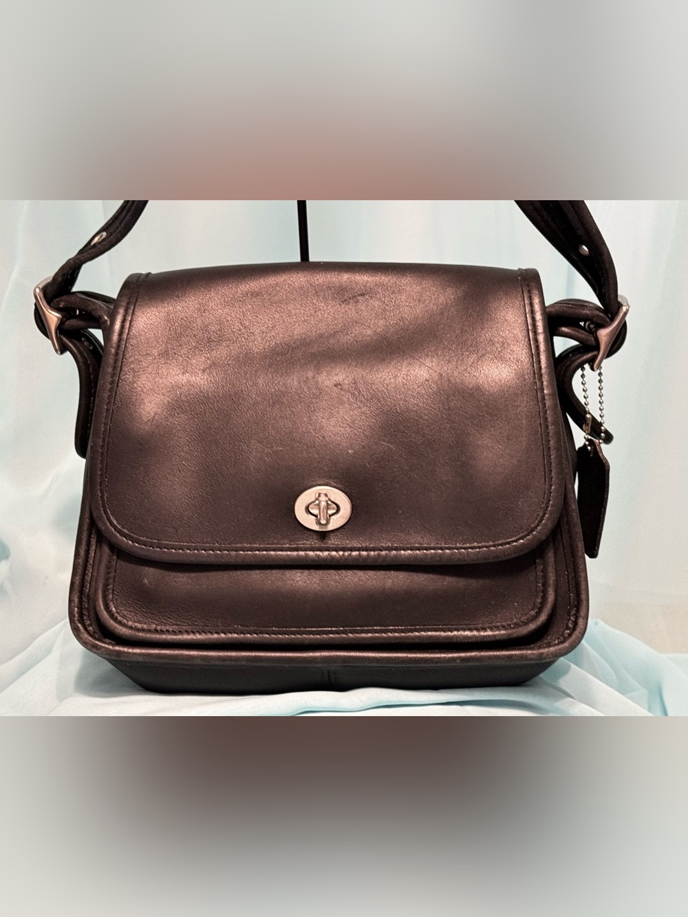VINTAGE COACH BLACK LEATHER RAMBLER BAG 9061